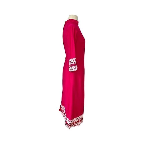 Extremely Rare 1970s Mommy & Me Handmade Matching Hot Pink Mock Neck Maxi Gowns - Picture 5 of 9
